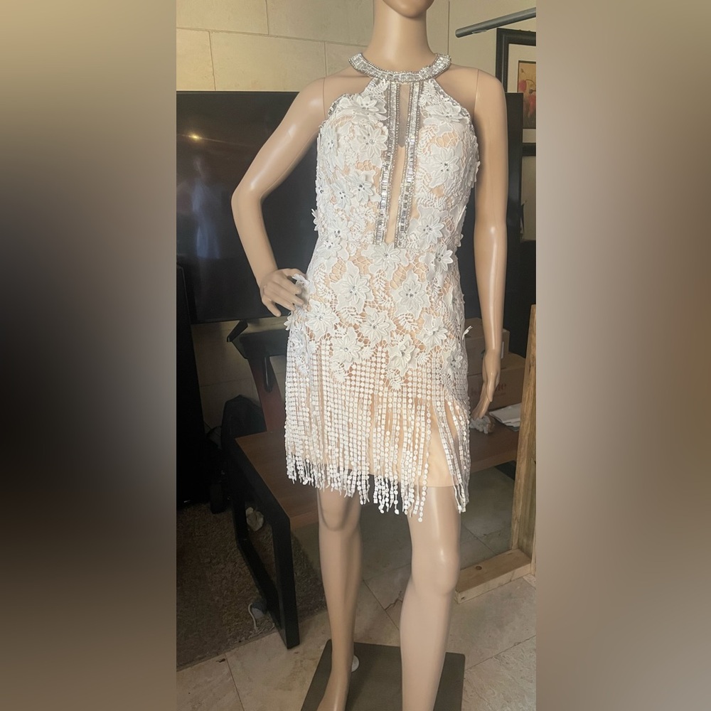 Rachel Allan White Floral Lace Mini Dress